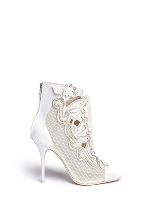 Main View - Click To Enlarge - SOPHIA WEBSTER - 'Selina' crystal embellished dot mesh satin sandal booties