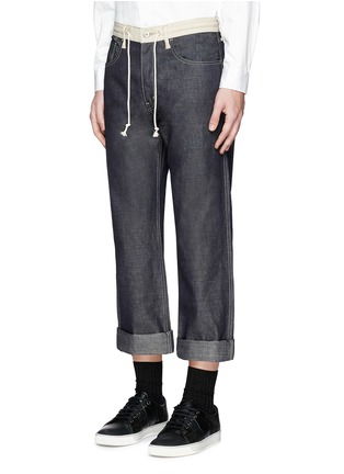 Front View - Click To Enlarge - COMME DES GARÇONS HOMME - Contrast drawstring waist cotton-linen jeans