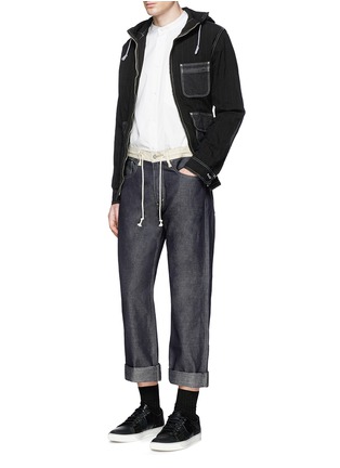 Figure View - Click To Enlarge - COMME DES GARÇONS HOMME - Contrast drawstring waist cotton-linen jeans