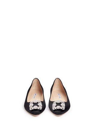 Front View - Click To Enlarge - MANOLO BLAHNIK - Hangisi' crystal brooch satin skimmer flats
