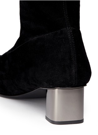 Detail View - Click To Enlarge - CLERGERIE - Metal heel stretch suede ankle boots