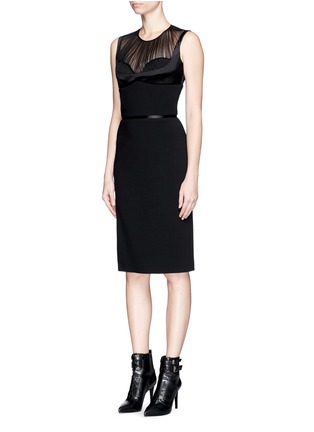 Front View - Click To Enlarge - ALEXANDER MCQUEEN - Satin harness tulle wool blend dress
