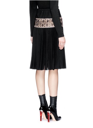 Back View - Click To Enlarge - ALEXANDER MCQUEEN - Lace embroidery panel plissé pleat silk skirt