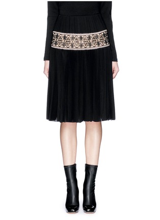Main View - Click To Enlarge - ALEXANDER MCQUEEN - Lace embroidery panel plissé pleat silk skirt