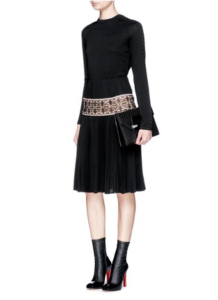 Figure View - Click To Enlarge - ALEXANDER MCQUEEN - Lace embroidery panel plissé pleat silk skirt