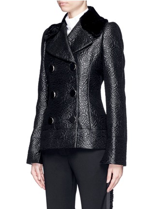 Front View - Click To Enlarge - ALEXANDER MCQUEEN - Shearling collar embossed rose jacquard jacket