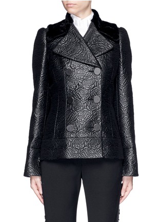 Main View - Click To Enlarge - ALEXANDER MCQUEEN - Shearling collar embossed rose jacquard jacket