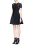 Front View - Click To Enlarge - ALEXANDER MCQUEEN - Cutout rose jacquard knit flare dress