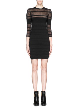 Main View - Click To Enlarge - ALEXANDER MCQUEEN - Sheer ruched stripe knit dress