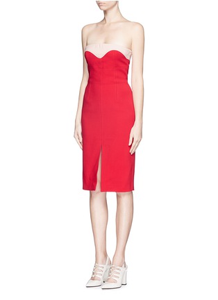 Front View - Click To Enlarge - ALEXANDER MCQUEEN - Grid seam bodice slit front crepe dress