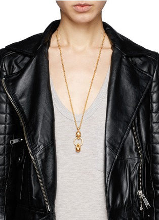 Figure View - Click To Enlarge - ALEXANDER MCQUEEN - Double skull ring pendant chain necklace