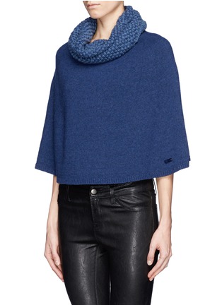 Front View - Click To Enlarge - ARMANI COLLEZIONI - Eyelet knit roll neck poncho