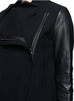 Detail View - Click To Enlarge - VINCE - Leather sleeve wool biker jacket