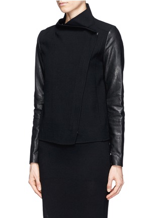 Front View - Click To Enlarge - VINCE - Leather sleeve wool biker jacket