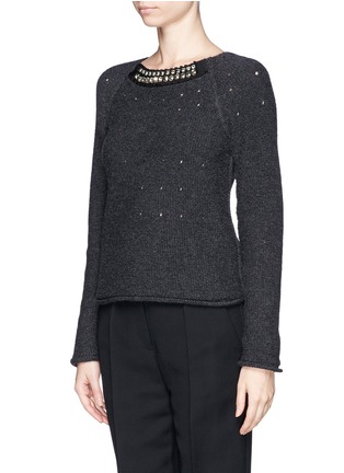 Front View - Click To Enlarge - LANVIN - Perforated strass neck wool sweater