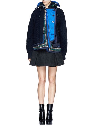 Detail View - Click To Enlarge - SACAI - Double layer wool cardigan and quilted peplum jacket