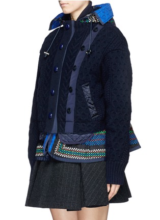Front View - Click To Enlarge - SACAI - Double layer wool cardigan and quilted peplum jacket
