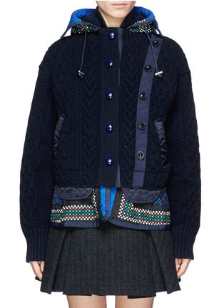 Main View - Click To Enlarge - SACAI - Double layer wool cardigan and quilted peplum jacket