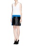 Front View - Click To Enlarge - VICTORIA, VICTORIA BECKHAM - Crackled patent leather and pony hair colourblock dress