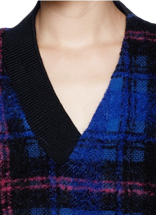 Detail View - Click To Enlarge - THAKOON - Silk layer twist front neckline plaid sweater