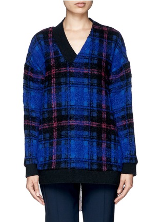 Main View - Click To Enlarge - THAKOON - Silk layer twist front neckline plaid sweater