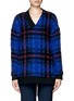 Main View - Click To Enlarge - THAKOON - Silk layer twist front neckline plaid sweater