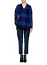 Figure View - Click To Enlarge - THAKOON - Silk layer twist front neckline plaid sweater