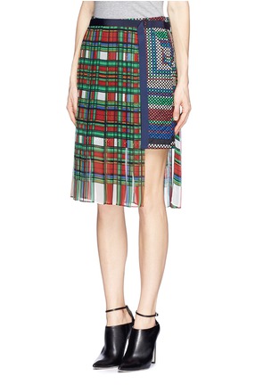 Front View - Click To Enlarge - SACAI - Check pleat chiffon wrap quilted skirt