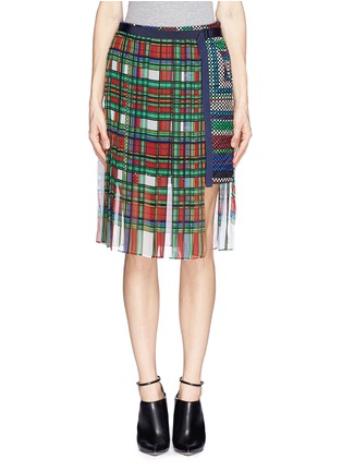 Main View - Click To Enlarge - SACAI - Check pleat chiffon wrap quilted skirt