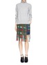 Figure View - Click To Enlarge - SACAI - Check pleat chiffon wrap quilted skirt