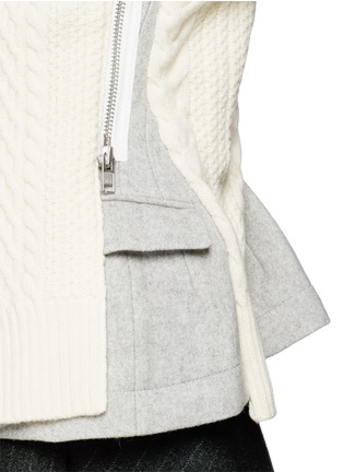 Detail View - Click To Enlarge - SACAI - Cable knit panel zip blazer combo jacket
