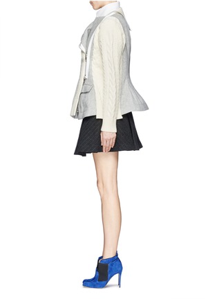 Figure View - Click To Enlarge - SACAI - Cable knit panel zip blazer combo jacket