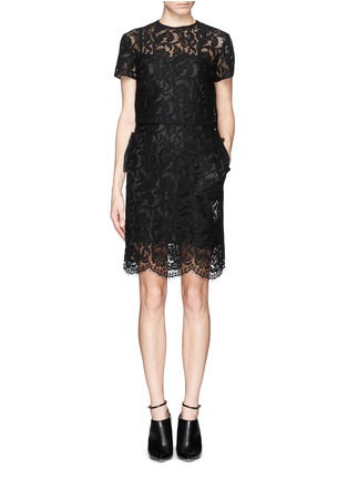 Detail View - Click To Enlarge - SACAI - Wool felt houndstooth skirt floral lace dress