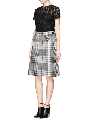 Front View - Click To Enlarge - SACAI - Wool felt houndstooth skirt floral lace dress
