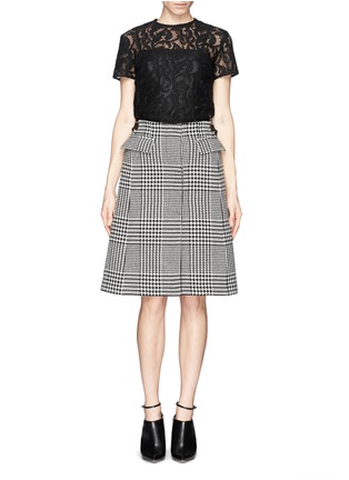 Main View - Click To Enlarge - SACAI - Wool felt houndstooth skirt floral lace dress