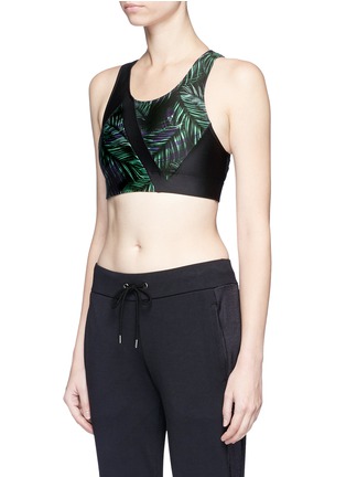Front View - Click To Enlarge - WE ARE HANDSOME - 'Jag' leaf print mesh back active bra