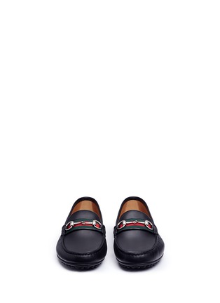Front View - Click To Enlarge - GUCCI - Web stripe horsebit leather loafers