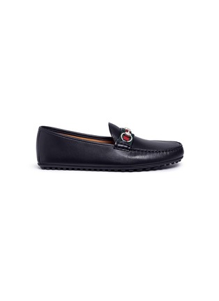 Main View - Click To Enlarge - GUCCI - Web stripe horsebit leather loafers