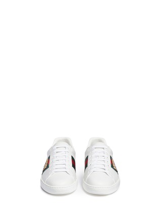 Front View - Click To Enlarge - GUCCI - 'Ace' tiger embroidered leather sneakers