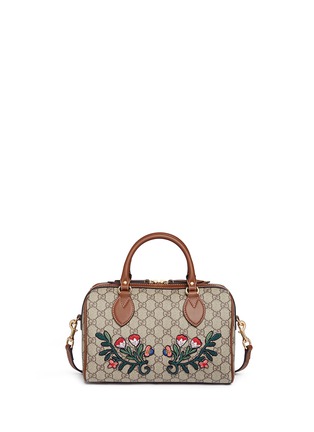 Main View - Click To Enlarge - GUCCI - 'Linea A' small floral embroidered GG Supreme Boston bag