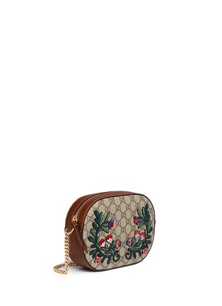 Detail View - Click To Enlarge - GUCCI - 'Linea A' small floral embroidered GG Supreme crossbody bag