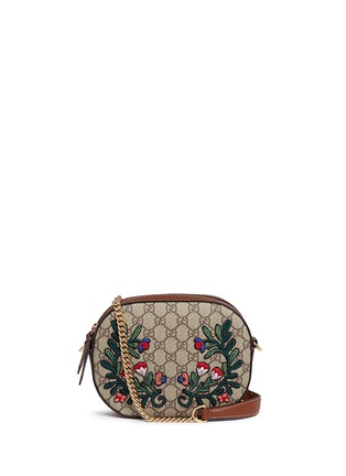 Main View - Click To Enlarge - GUCCI - 'Linea A' small floral embroidered GG Supreme crossbody bag