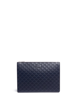 Main View - Click To Enlarge - GUCCI - Debossed logo leather zip pouch