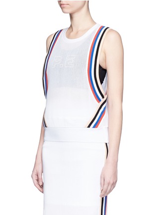 Front View - Click To Enlarge - P.E NATION - 'Off Racing' stripe cotton mesh tank top