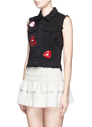 Front View - Click To Enlarge - GIAMBA - Mix lip appliqué sleeveless denim vest