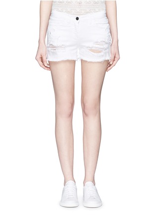 Detail View - Click To Enlarge - GIAMBA - Butterfly appliqué ripped fray denim shorts