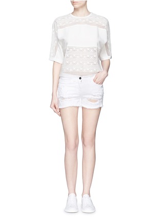 Figure View - Click To Enlarge - GIAMBA - Butterfly appliqué ripped fray denim shorts