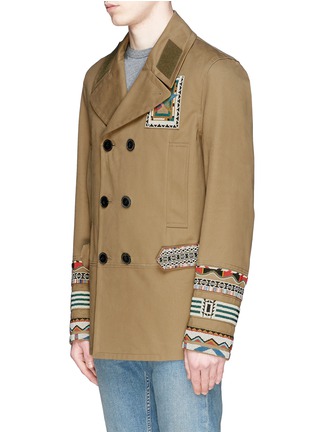 Front View - Click To Enlarge - VALENTINO GARAVANI - Ethnic embroidery double breasted twill coat