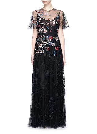 Main View - Click To Enlarge - VALENTINO GARAVANI - Floral embroidery bead appliqué tulle gown