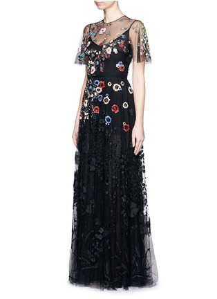 Figure View - Click To Enlarge - VALENTINO GARAVANI - Floral embroidery bead appliqué tulle gown